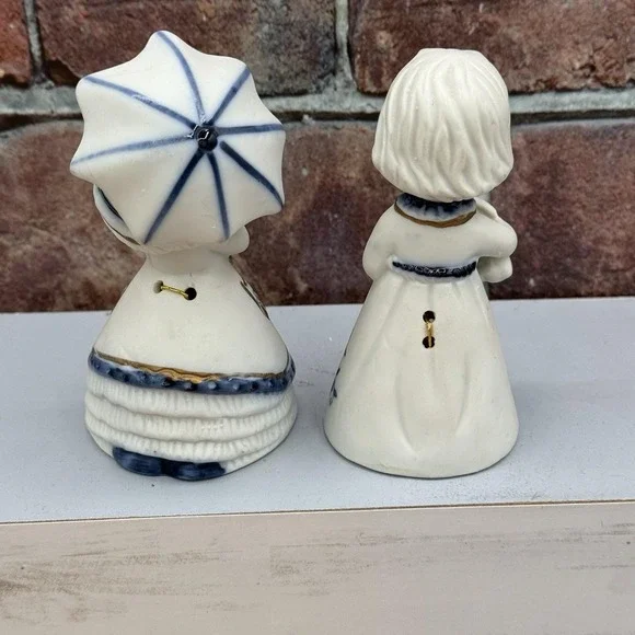 Vintage Jasco Bells Girls Women Set of 2 White Blue Porcelain Royal Majestic - Picture 5 of 7